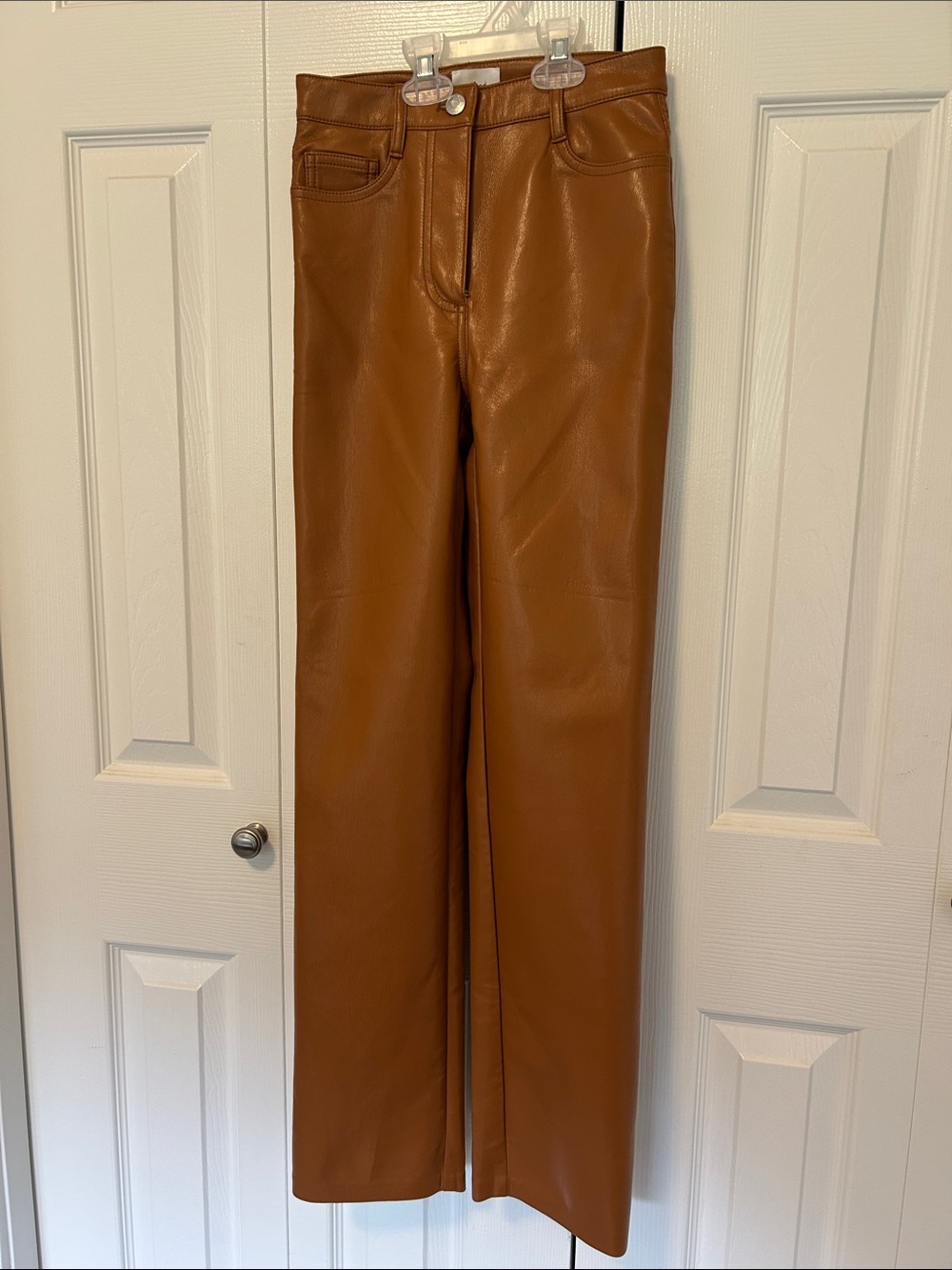 Aritzia Wilfred Melina Pants - Chestnut Brown Straight Leg Faux Leather Pants
